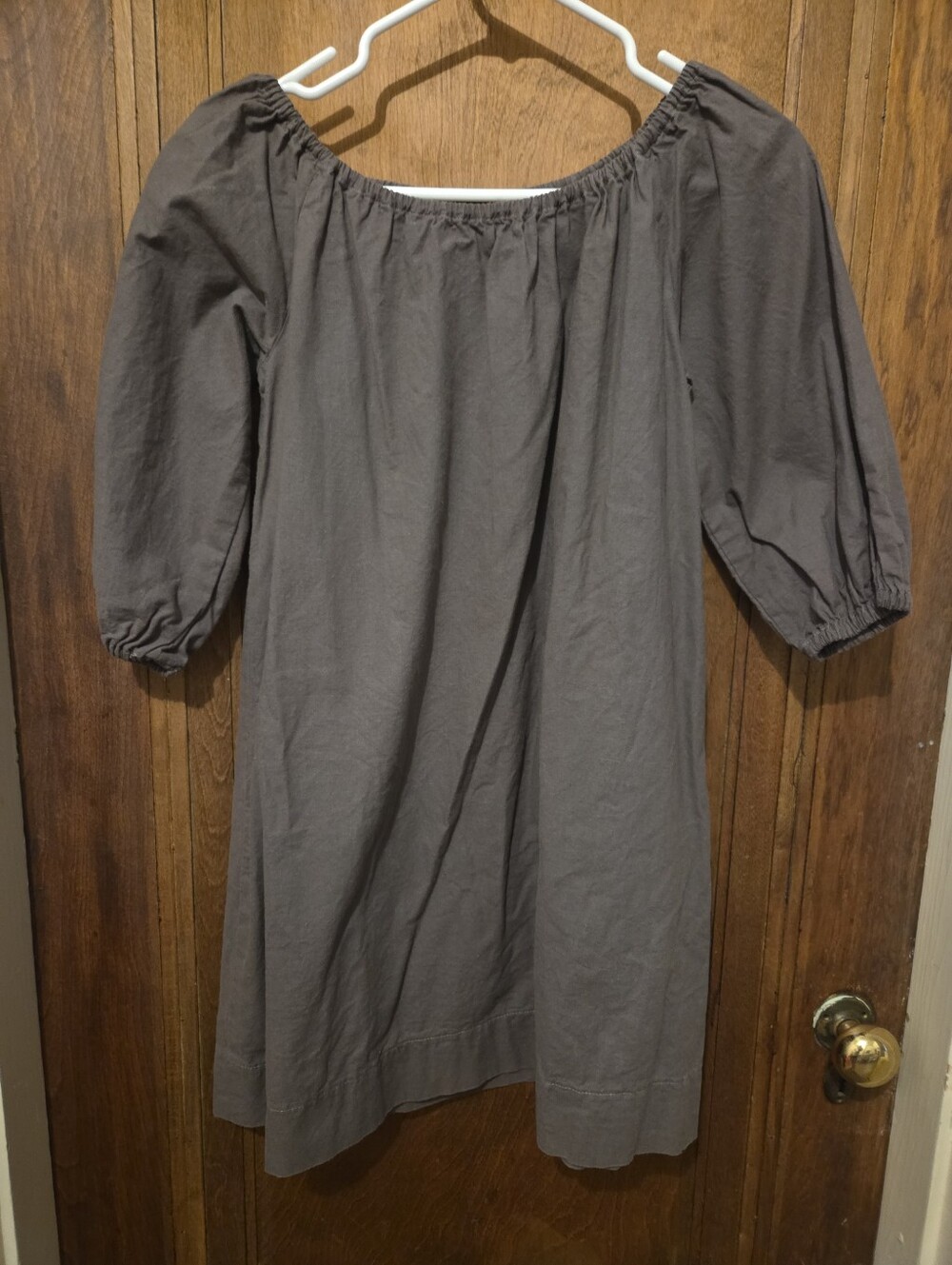Off-Shoulder Gathered Sleeve Women's Dress - Brown